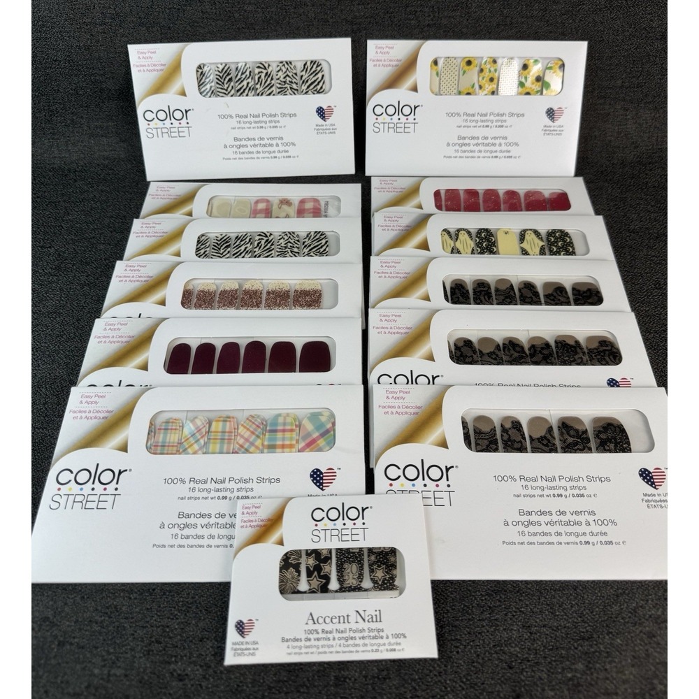 New! Lot Of 12 Color Street Nail Strips Various Colors New In Packaging